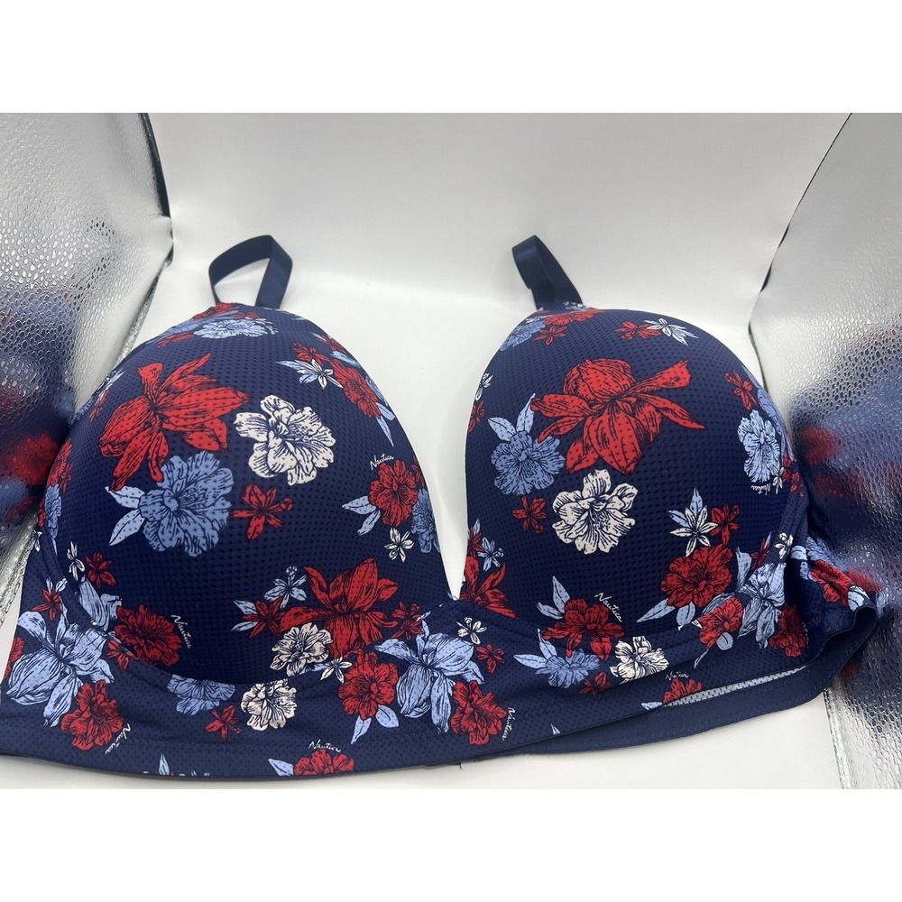 Nauticaβ Intimates Womens Bra 42D Blue Red White Floral Wire Free Padded Soft